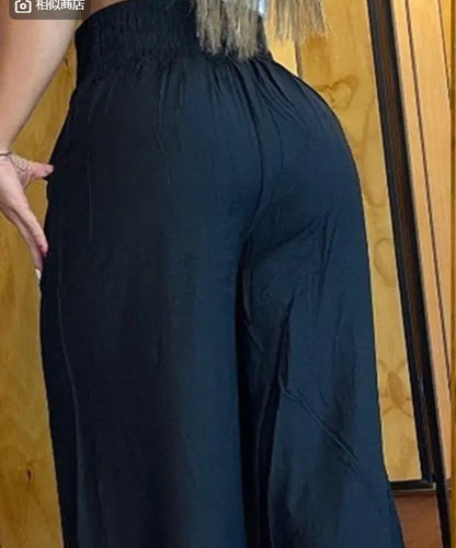 Damen weite Hosen mit elastischem Bund und stylischen Fransen Stalluxe