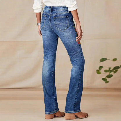 Damen Flared Jeans mit eleganten Blumenstickereien Stalluxe