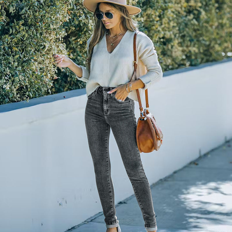 Damen Slim-Fit Jeans mit hohem Bund und formschöner Passform Stalluxe Grau