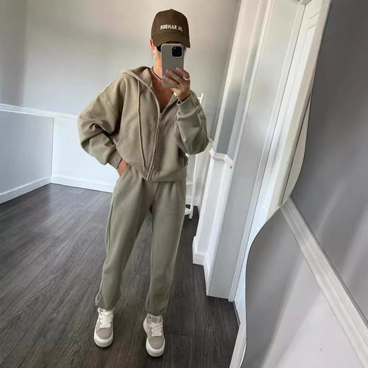 Damen sportliches Fleece-Jogginganzug mit praktischer Kapuze und Kordelzug Stalluxe