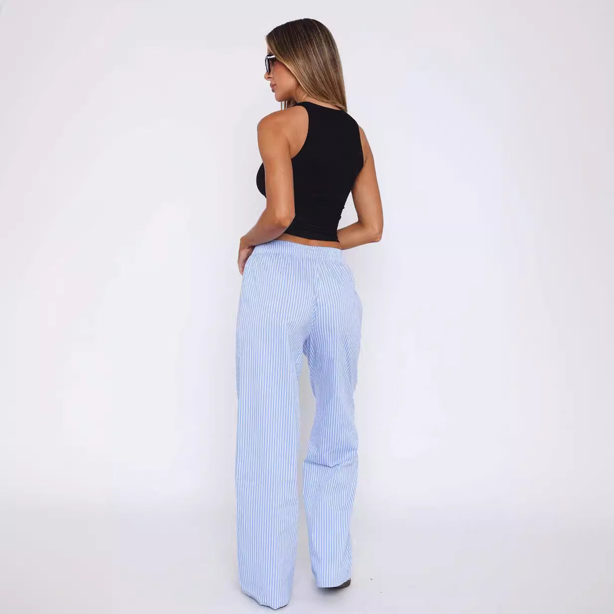 Damen Weite Stoffhose mit eleganten Streifen Stalluxe