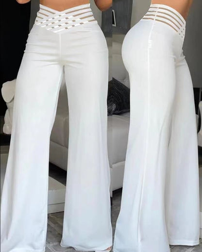 Damen Weite High-Waist-Hose mit verziertem Bund Stalluxe