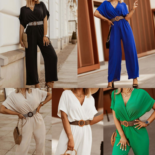 Damen Eleganter und figurnaher Jumpsuit mit breiten Beinabschlüssen Stalluxe