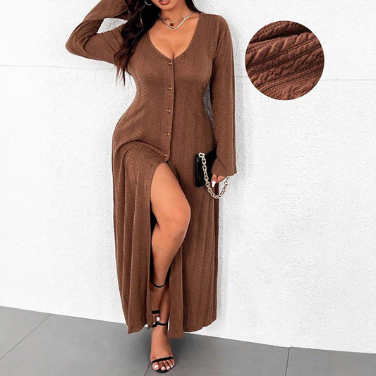 Damen Maxikleid mit Knopfleiste und elegantem Schlitz Stalluxe