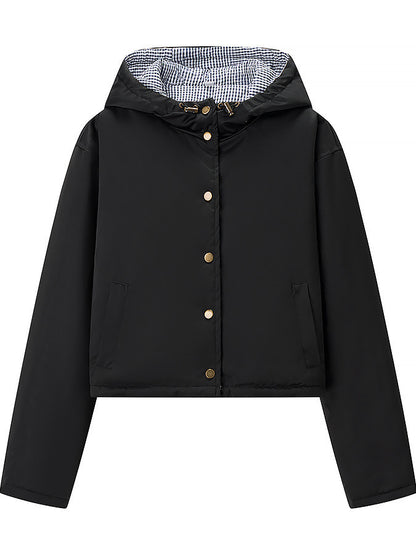 Damen stylische Übergangsjacke mit Kapuze und Druckknopfverschluss Stalluxe