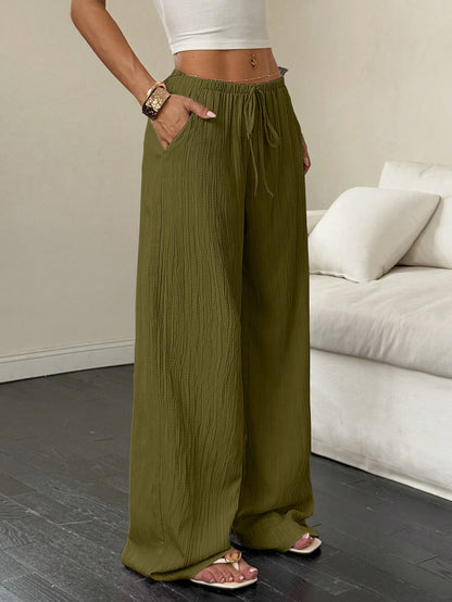 Damen Weite Hose mit elastischem Bund und seitlichen Taschen Stalluxe