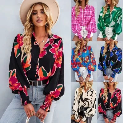Damen Bluse mit voluminösen Ärmeln und buntem Blumendesign Stalluxe