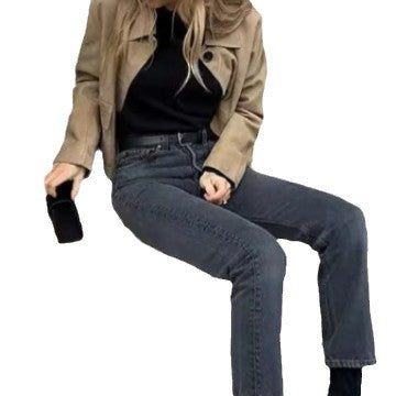 Damen Wildlederimitat Jacke mit Knopfleiste und Taschen Stalluxe