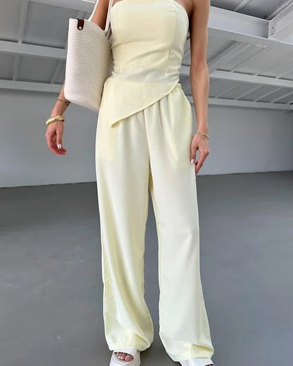 Damen eleganter Jumpsuit mit Schulterfreier Schnittführung und fließendem Material Stalluxe