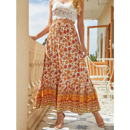 Damen Maxirock mit floralem Design und hoher Taille Stalluxe