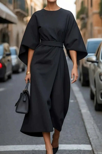 Damen Elegantes Maxikleid mit voluminösen Ärmeln und Taillengurt Stalluxe