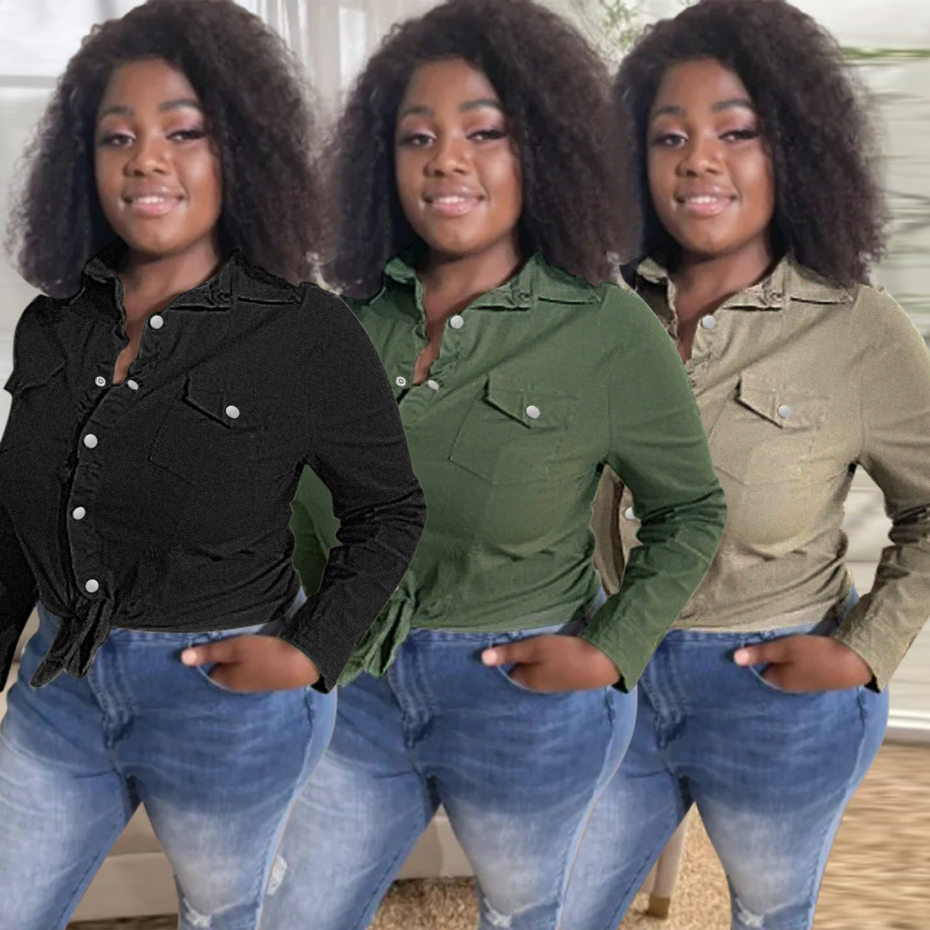 Damen Jeansbluse mit Knopfdetails und asymmetrischem Saum Stalluxe