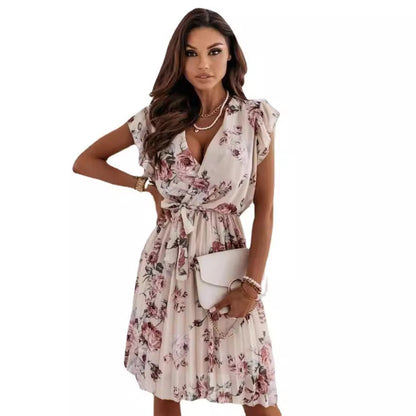 Damen Wickelkleid mit floralem Design und elastischem Taillenband Stalluxe