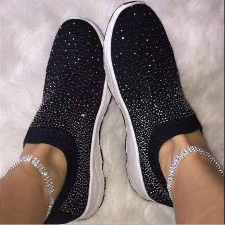Damen Glitzernde Slip-On Sneakers mit atmungsaktiver Strickoberfläche und rutschfester Sohle Stalluxe