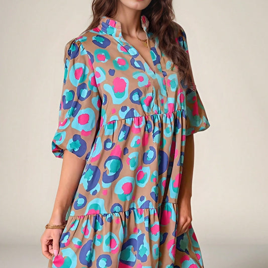 Damen Freizeitkleid mit hohem Kragen und voluminösen Ärmel Stalluxe