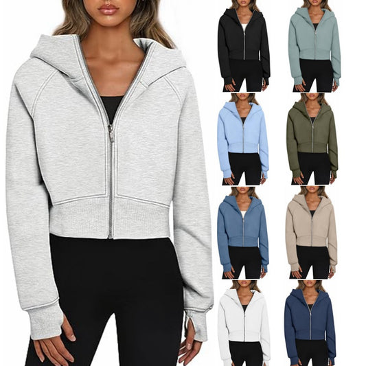 Damen Cropped Sweatjacke mit Reißverschluss und Kapuze Stalluxe