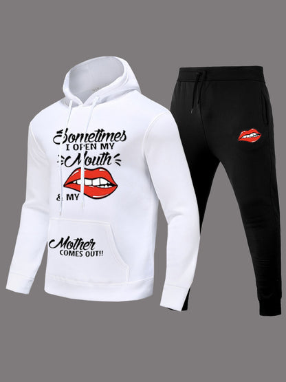 Damen Hoodie und Jogginghose Set mit kreativem Lippenmotiv Stalluxe