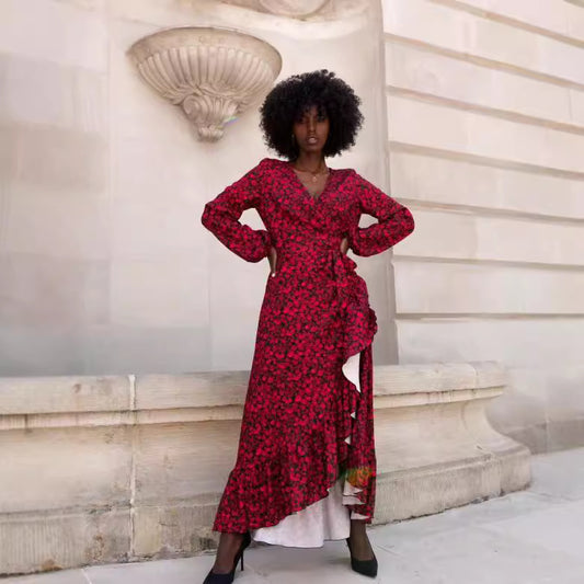 Damen Wickelkleid im modischen Leopardenmuster mit voluminösen Ärmeln Stalluxe
