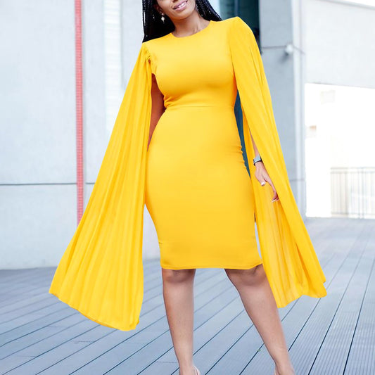 Damen elegantes Kleid mit plissierten Ärmeln und figurbetonter Silhouette Stalluxe