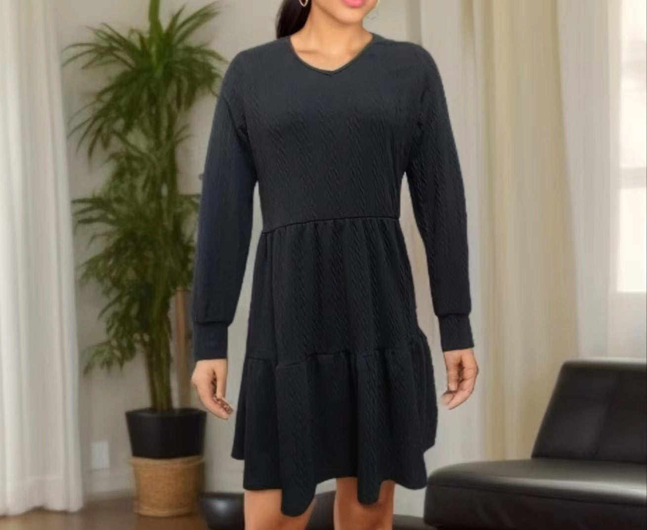 Damen lässiges V-Ausschnitt Kleid mit weitem Saum Stalluxe