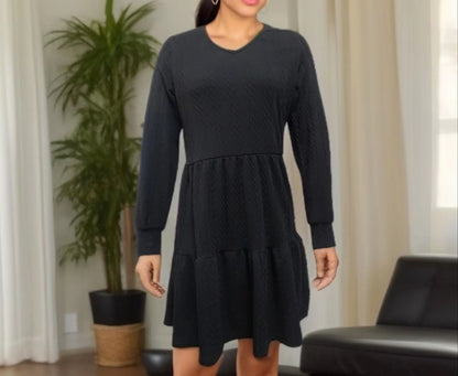 Damen lässiges V-Ausschnitt Kleid mit weitem Saum Stalluxe
