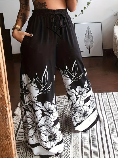 Damen Plissee-Hose mit floralem Muster und elastischem Bund Stalluxe