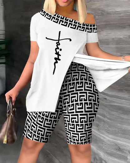 Damen lässiges Set mit asymmetrischem Oberteil und Radlerhose Stalluxe