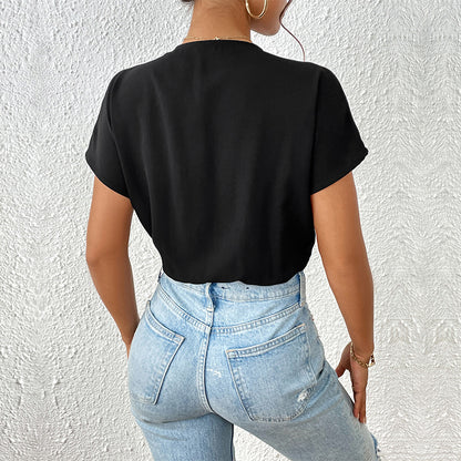 Damen Body mit eleganter Wickeloptik und kurzen Ärmeln Stalluxe