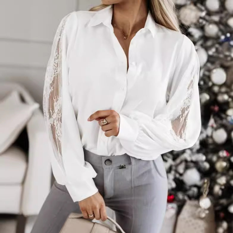 Damen Bluse mit transparenten Spitze-Details und voluminösen Ärmeln Stalluxe