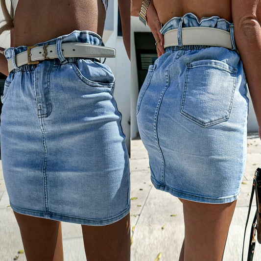 Damen Jeansrock mit elastischem Bund und modischem Gürtel Stalluxe