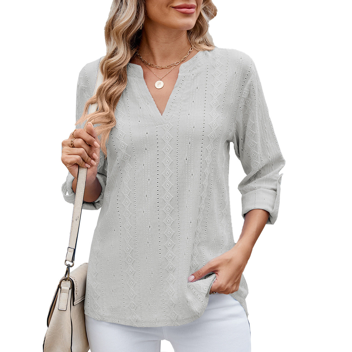 Damen Elegantes und luftiges Blusenshirt mit V-Ausschnitt Stalluxe