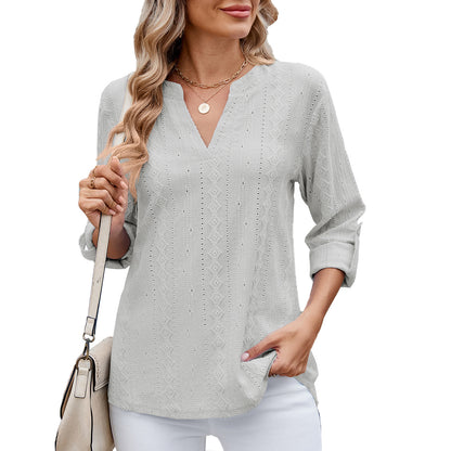 Damen Elegantes und luftiges Blusenshirt mit V-Ausschnitt Stalluxe