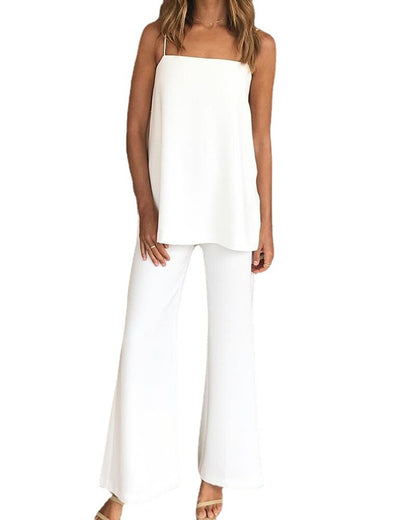 Damen elegante Kombination aus Top und weit geschnittenen Hosen Stalluxe