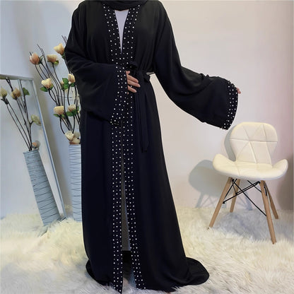 Damen elegante Abaya mit aufwendigen Strassdetails und Taillengürtel Stalluxe