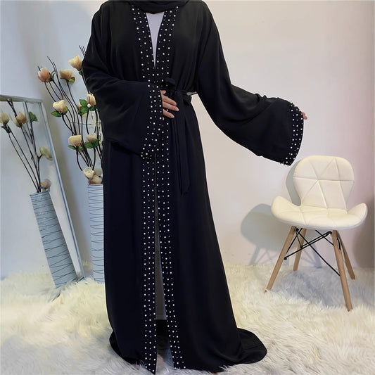 Damen elegante Abaya mit aufwendigen Strassdetails und Taillengürtel Stalluxe
