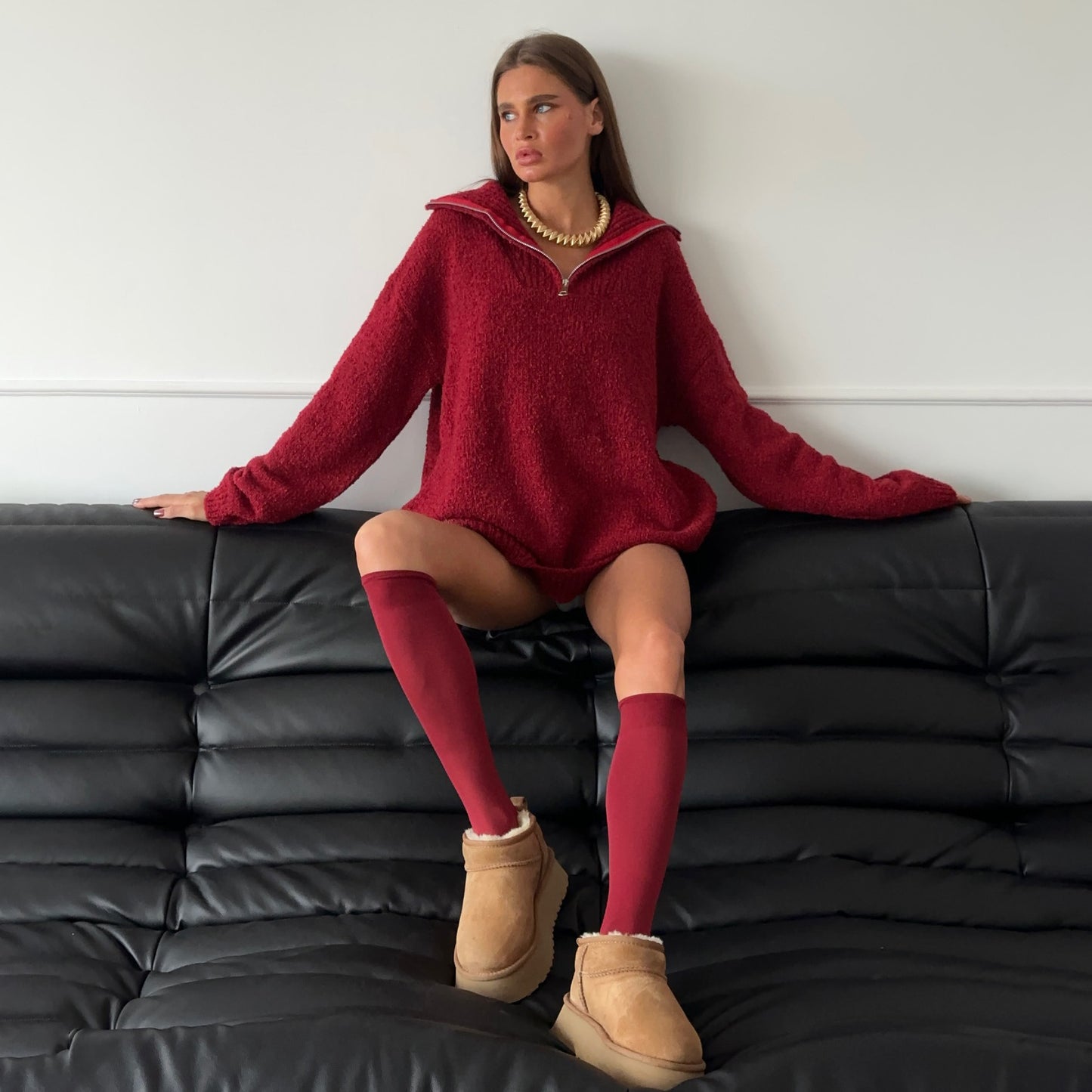 Damen Oversized Fleece-Pullover mit hohem Kragen und Reißverschluss Stalluxe