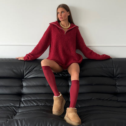 Damen Oversized Fleece-Pullover mit hohem Kragen und Reißverschluss Stalluxe