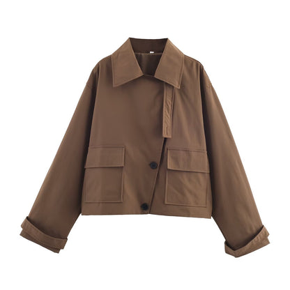 Damen lässige Utility-Jacke mit praktischen Pattentaschen und elegantem Stehkragen Stalluxe