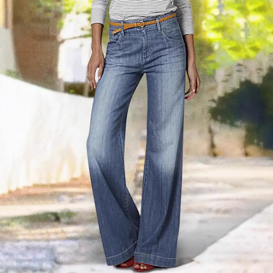 Damen Weit geschnittene Denim-Hose mit hohem Bund und modernem Design Stalluxe