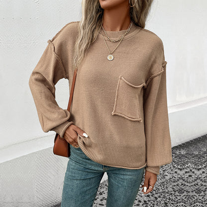 Damen lässiger Pullover mit dekorativer Taschenapplikation Stalluxe