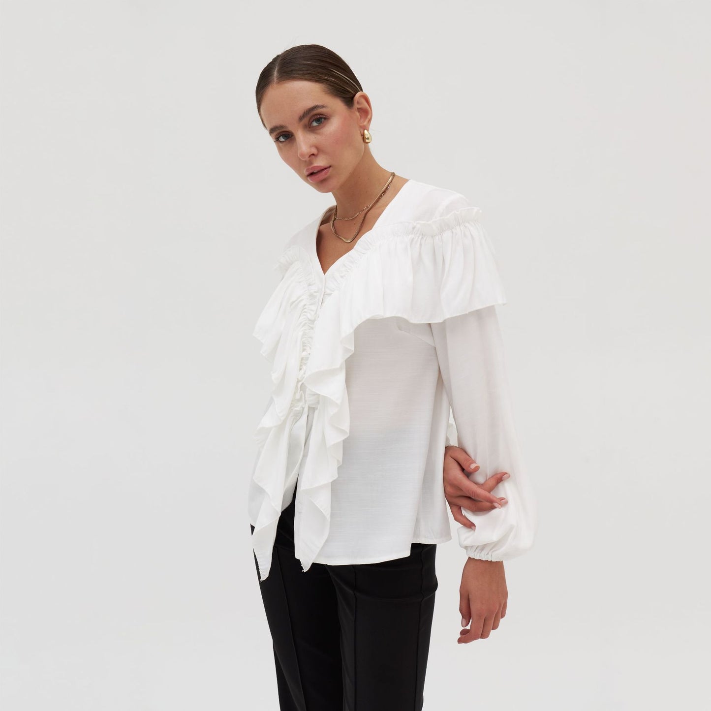 Damen Elegantes Blusenoberteil mit voluminösen Rüschen und schmeichelndem Schnitt Stalluxe