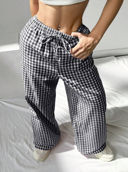 Damen Leichte, lässige Hosen im karo Design mit elastischem Bund und Kordelzug Stalluxe