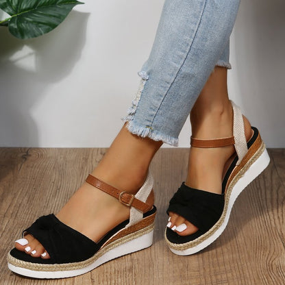 Damen Wedge-Sandalen mit verstellbarem Riemen und elastischem Einsatz Stalluxe
