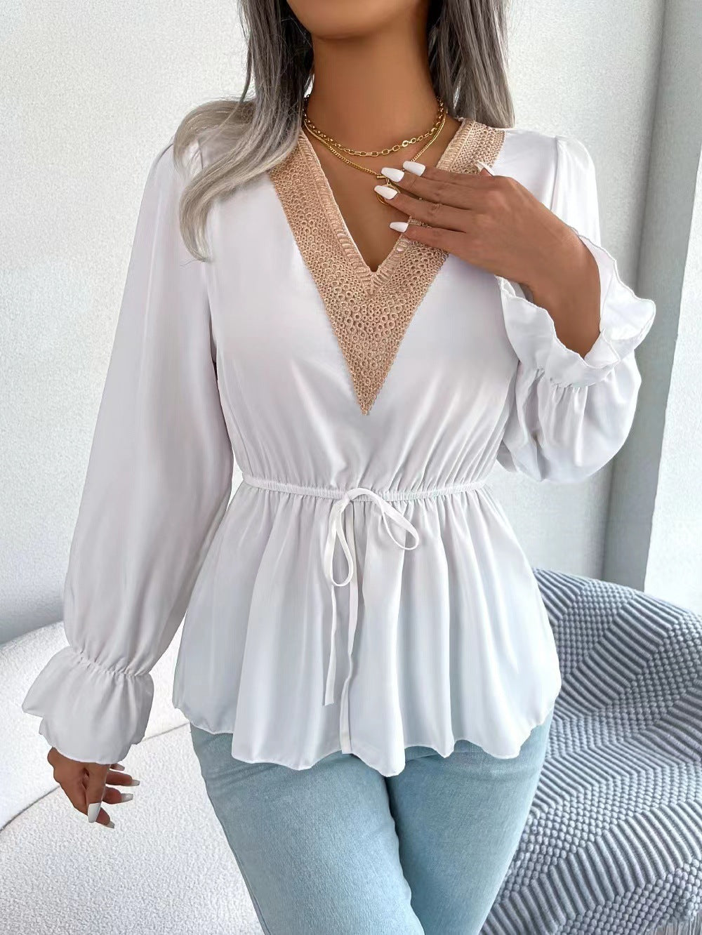 Damen Bluse mit Rüschendetails und elastischem Bund Stalluxe