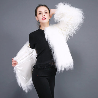 Damen Kuschelweicher Kunstfell-Mantel mit offenem Schnitt und langen Ärmeln Stalluxe