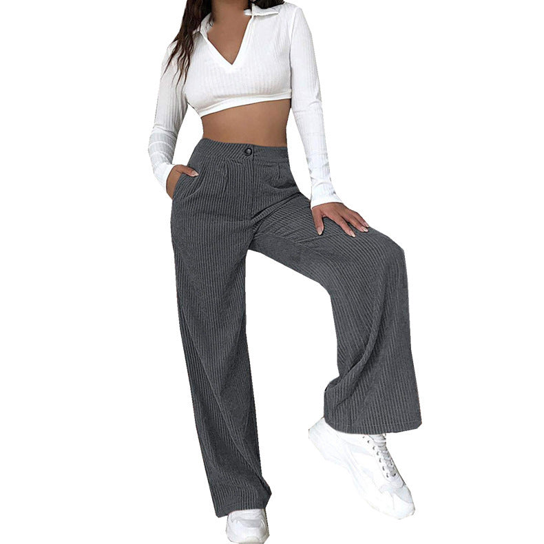 Damen Weite Cordhose mit hohem Bund und seitlichen Taschen Stalluxe