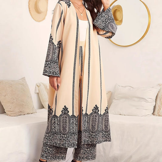 Damen langer Kimono mit filigranem Muster Stalluxe