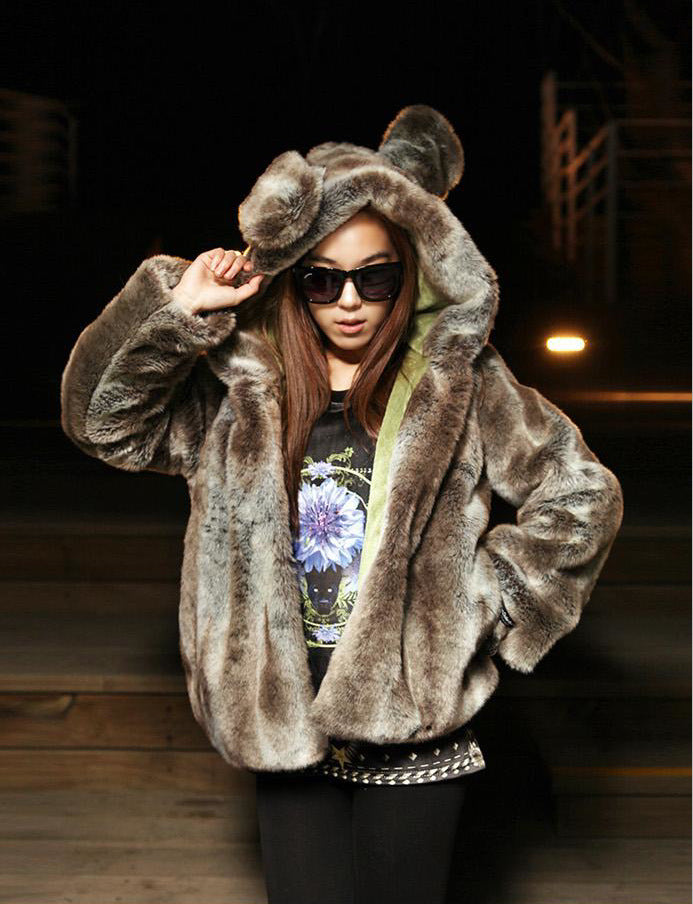 Damen Kuschelige Kunstpelzjacke mit verspieltem Ohren-Design Stalluxe