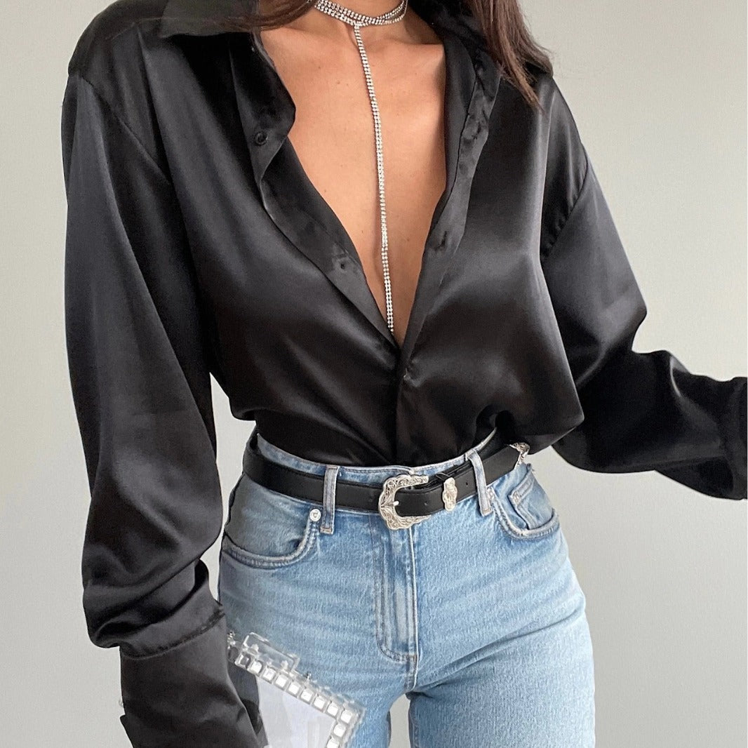 Damen Satinhemd mit oversized Schnitt Stalluxe