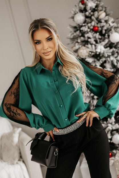 Damen Bluse mit transparenten Spitze-Details und voluminösen Ärmeln Stalluxe